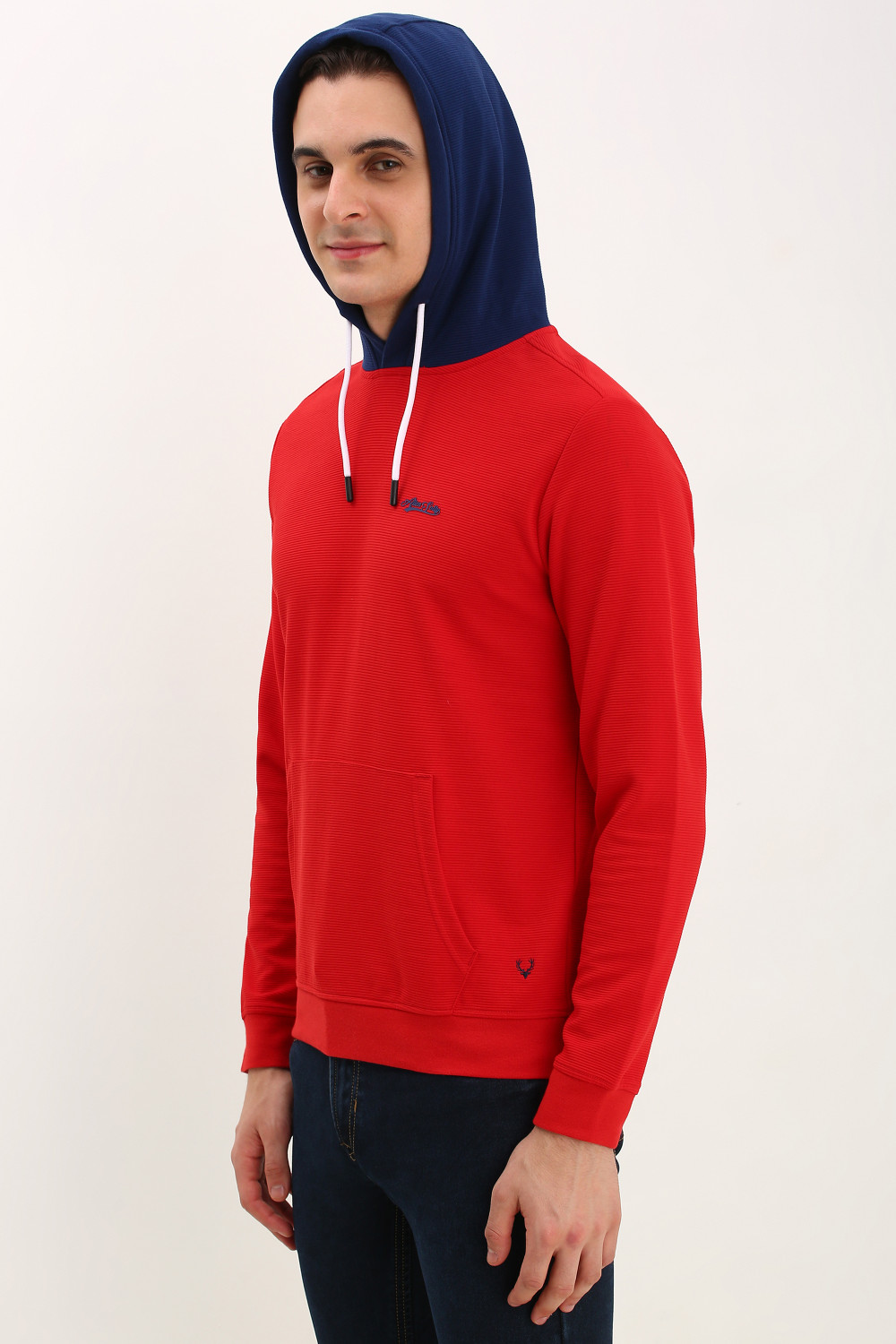 Image of Allen Solly Men Full Sleeve Self Design Hooded Sweatshirt