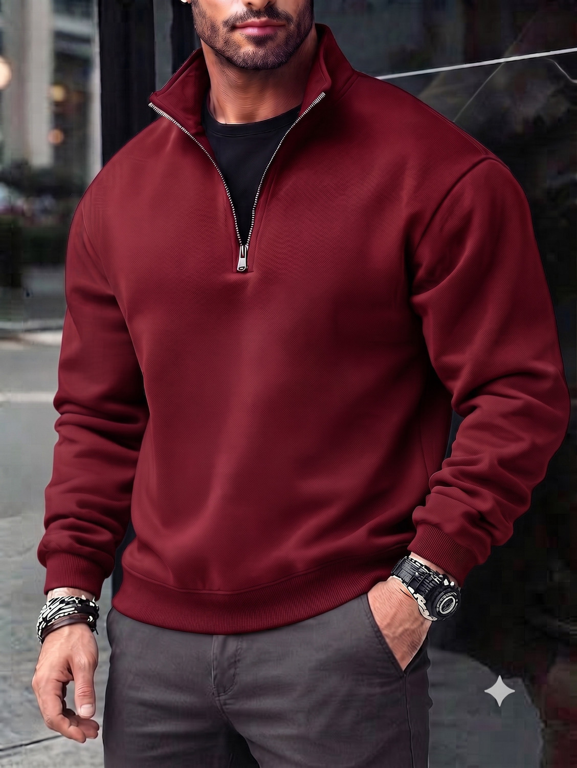 Image of Rufica Men Full Sleeve Solid Sweatshirt
