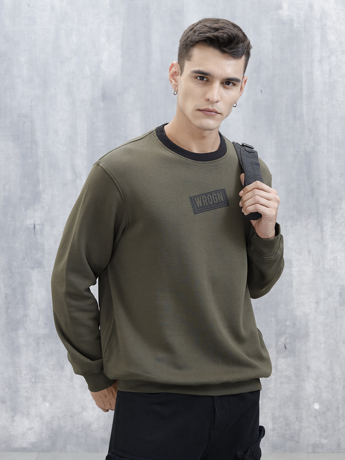 Image of WROGN Men Full Sleeve Solid Sweatshirt