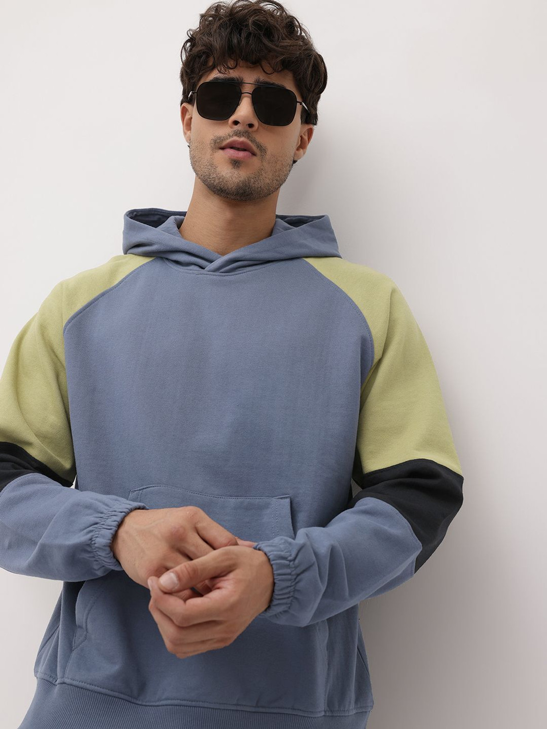 Image of Roadster Men Full Sleeve Color Block Hooded Sweatshirt
