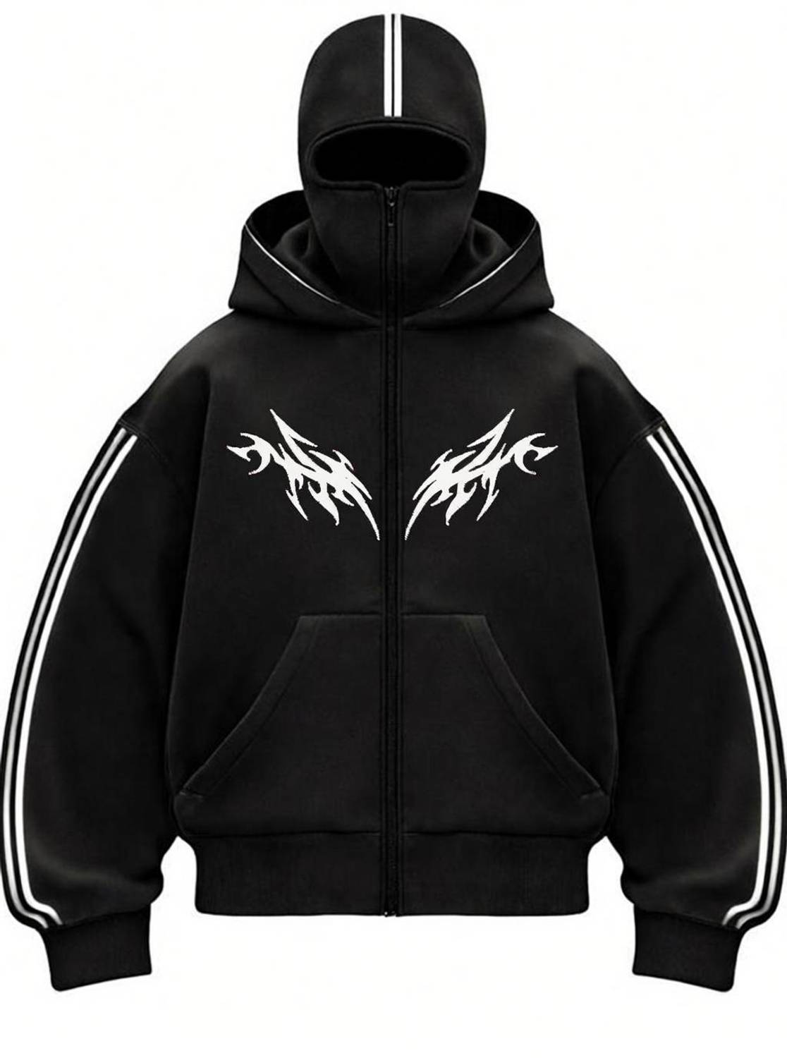 Meerza Full Sleeve Graphic Print Striped Sweatshirt