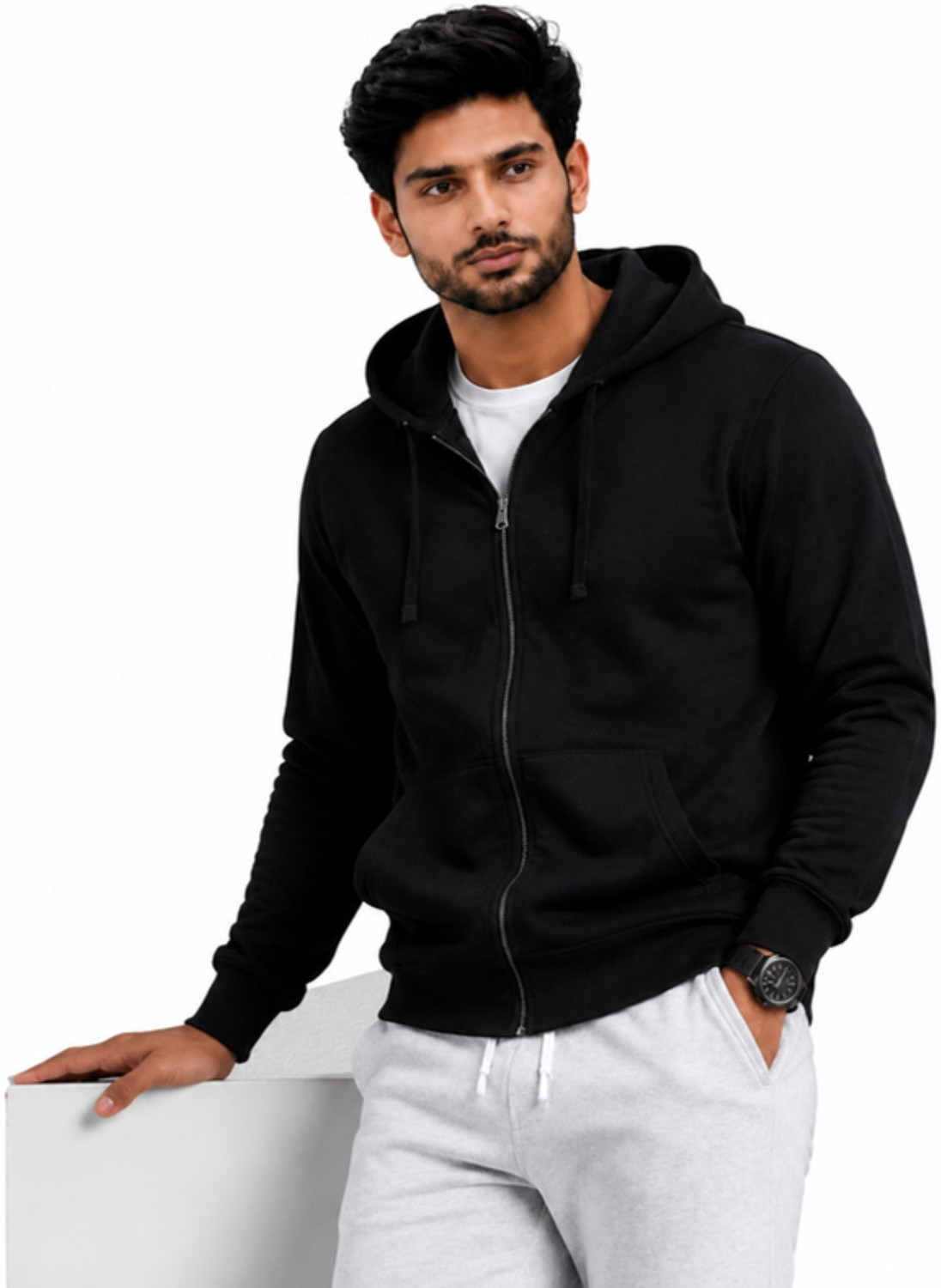 Image of Hrharini Men Full Sleeve Solid Hooded Sweatshirt