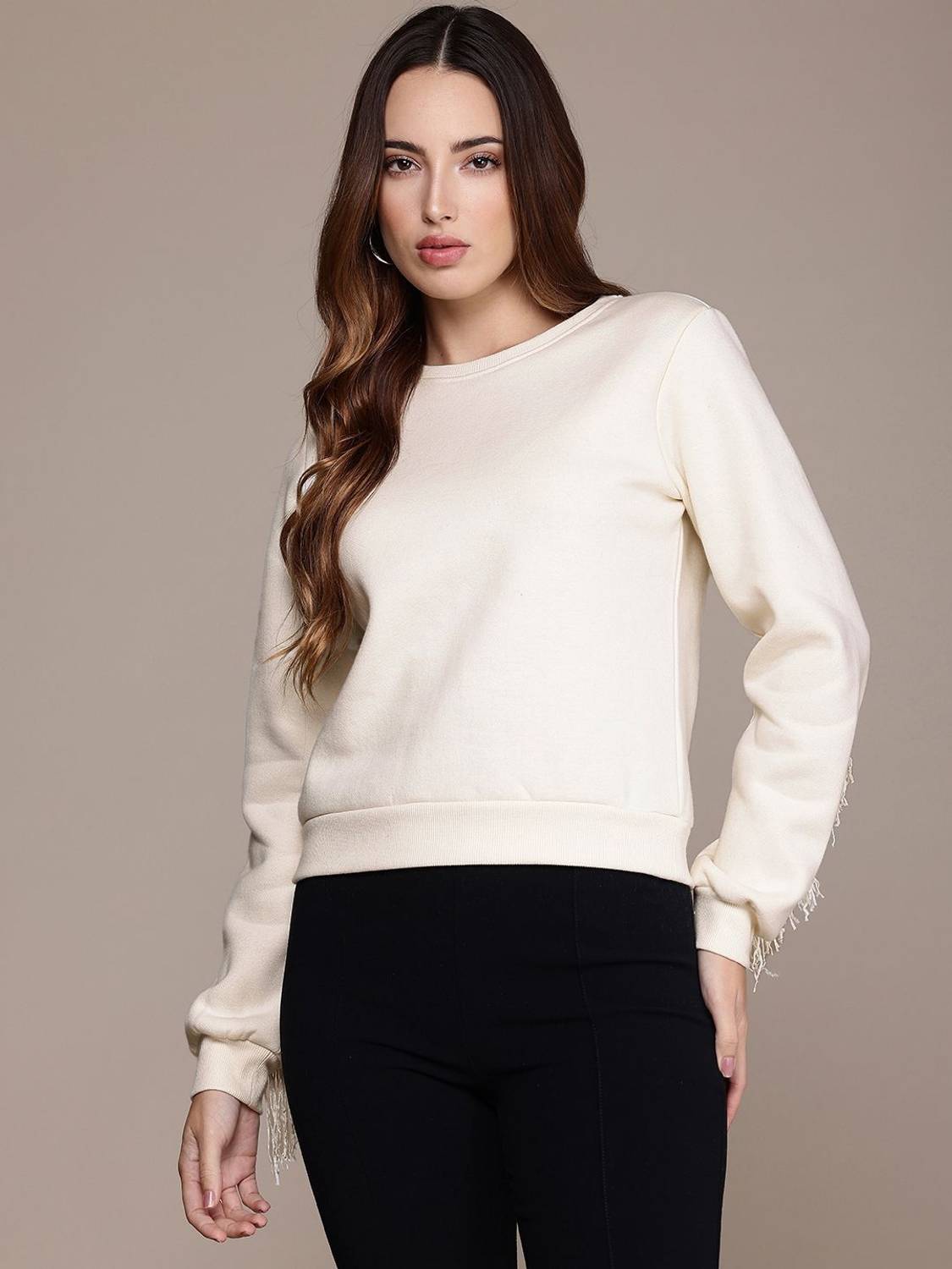 bebe Full Sleeve Solid Women Sweatshirt