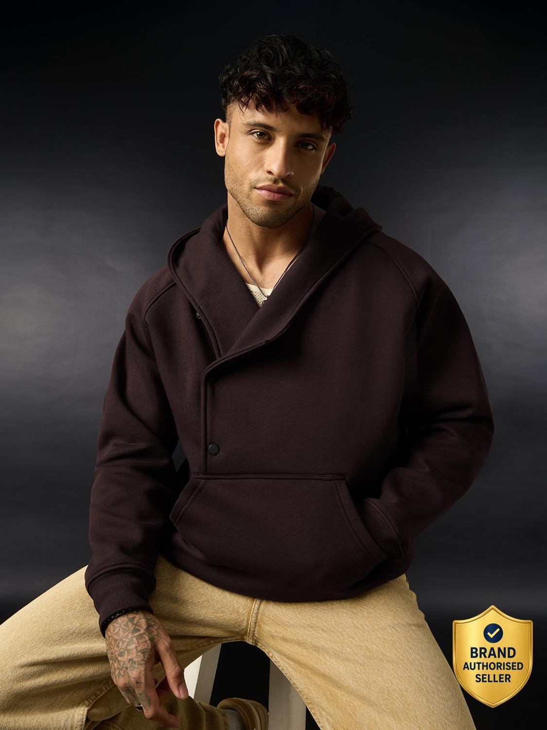 Image of The Souled Store Men Full Sleeve Solid Hooded Sweatshirt