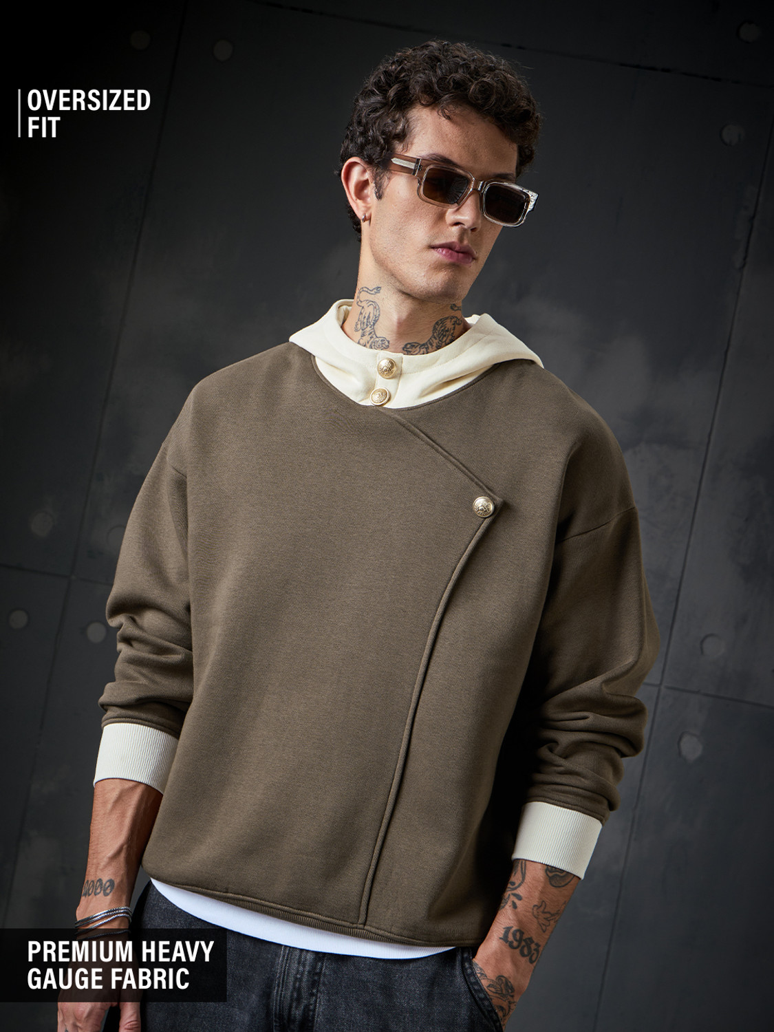 Image of The Souled Store Men Full Sleeve Solid Hooded Sweatshirt