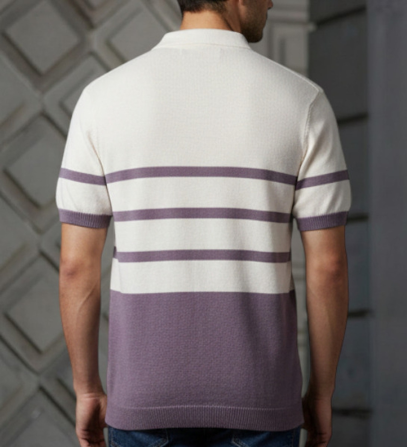 Image of Lolark Striped Round Neck Casual Men Pink Sweater