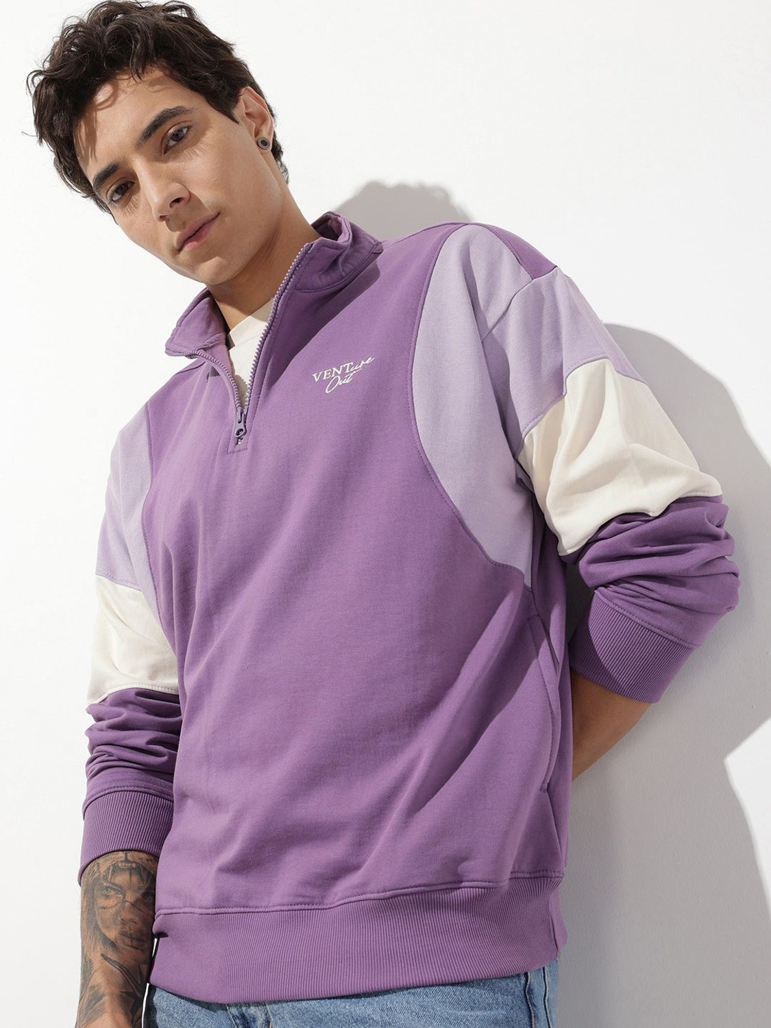Image of Roadster Men Full Sleeve Color Block Sweatshirt