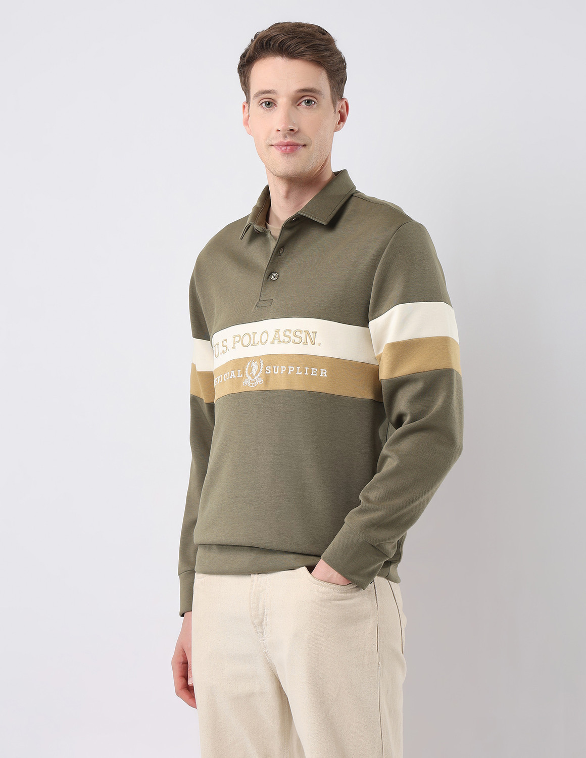 Image of U.S. POLO ASSN. Full Sleeve Color Block Men Sweatshirt