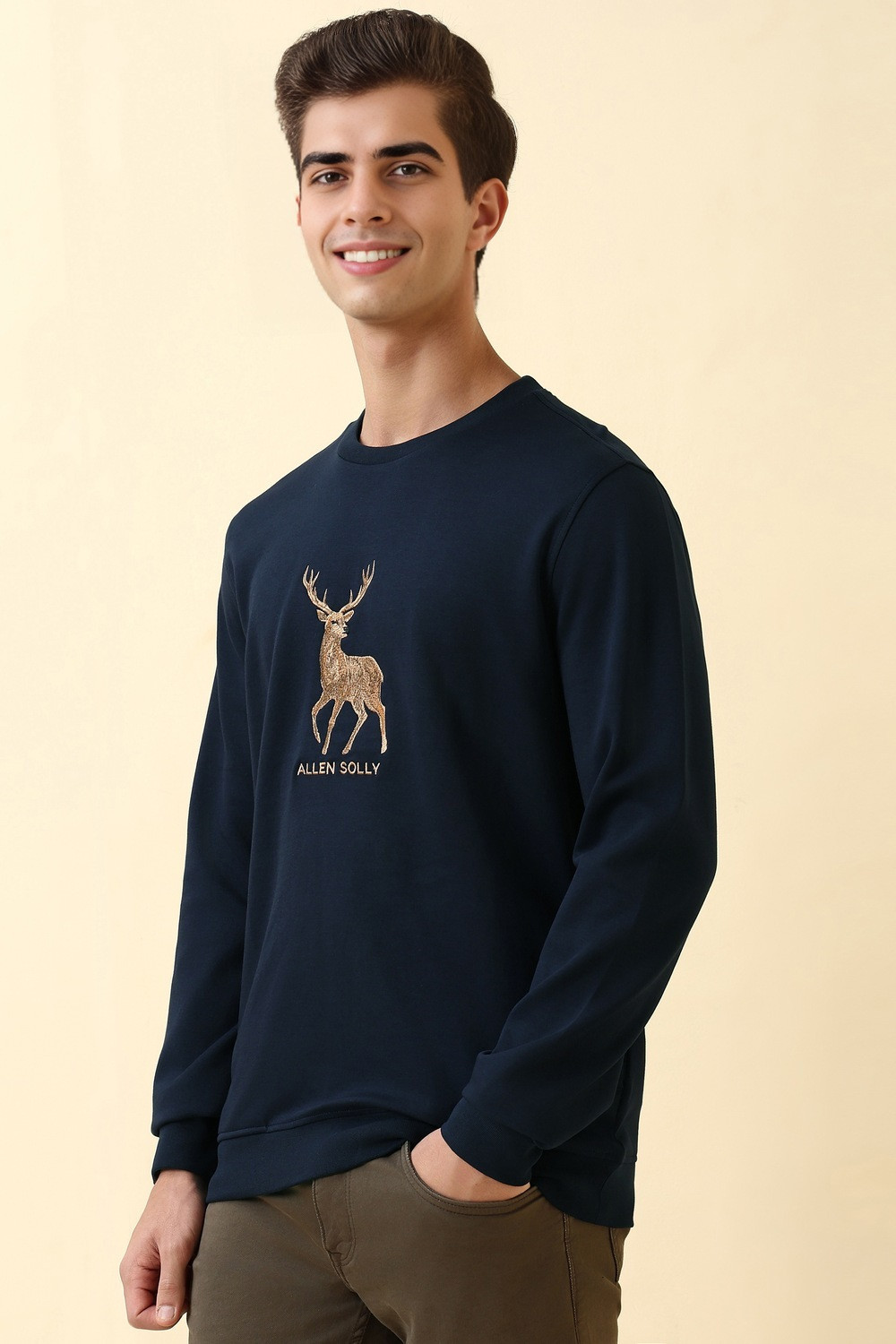 Image of Allen Solly Full Sleeve Embroidered Men Sweatshirt