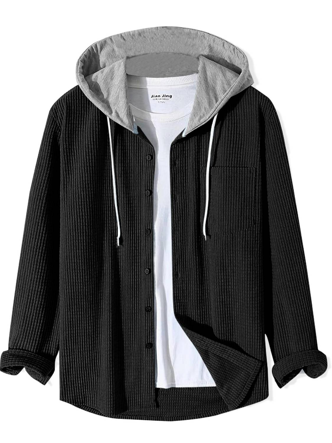 EyeBogler Men Self Design Casual Black, Grey Shirt - Image 1