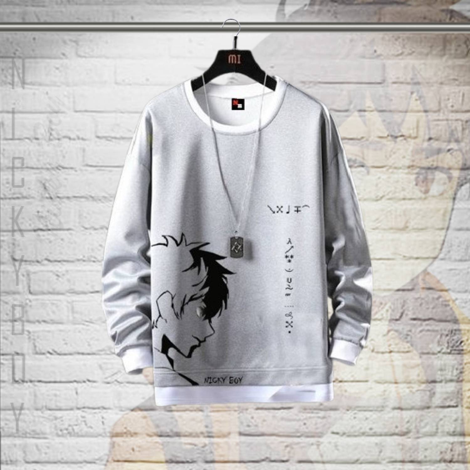 NB NICKY BOY Men Printed Round Neck Cotton Blend Grey T-Shirt