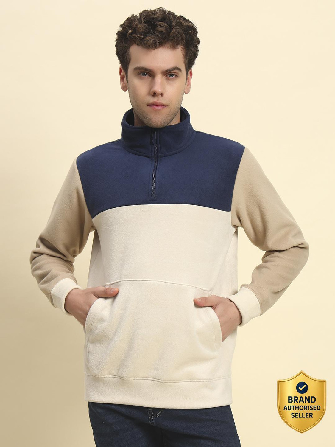 Image of CANTABIL Men Full Sleeve Color Block Sweatshirt
