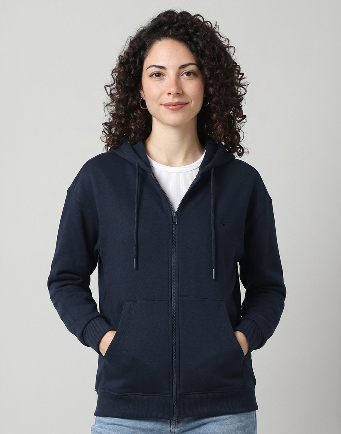 Image of Allen Solly Women Full Sleeve Solid Hooded Sweatshirt