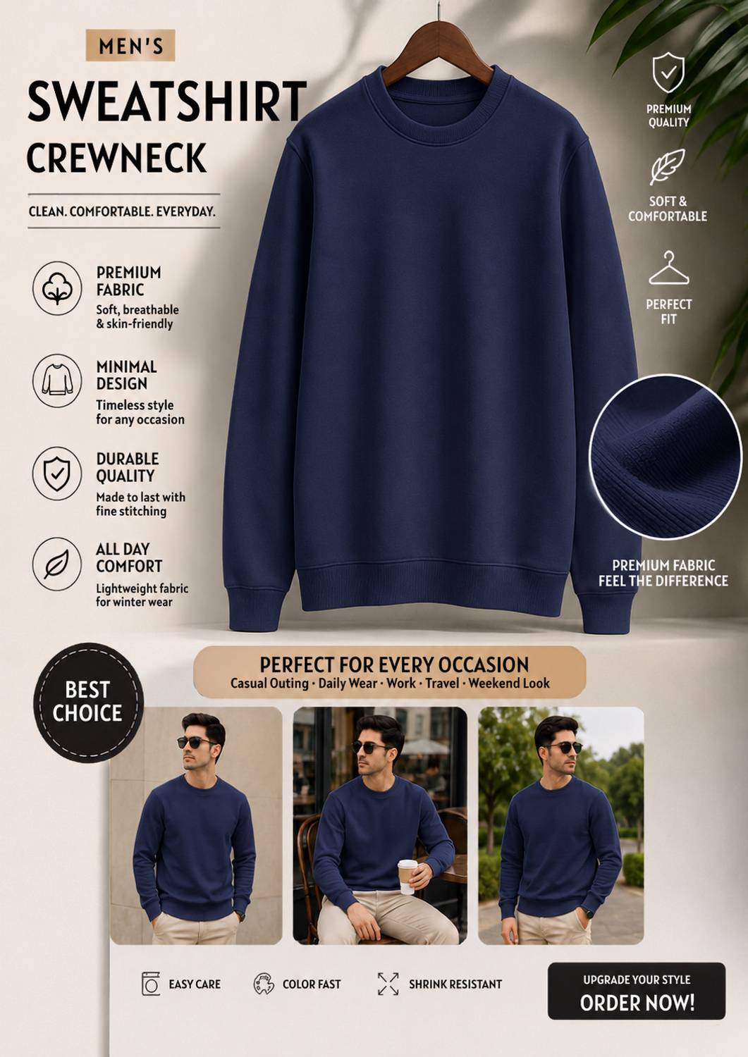 Try Full Sleeve Solid Men Sweatshirt - Image 2