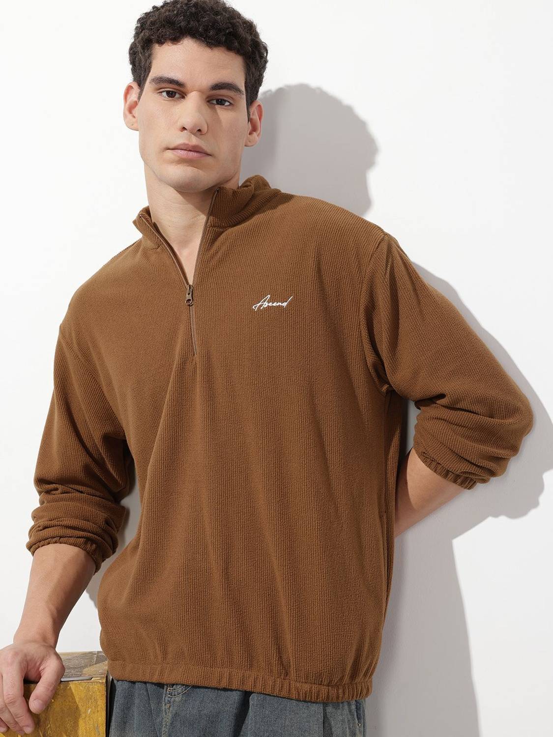 Roadster Men Self Design Full Sleeve Sweatshirt - Image 1