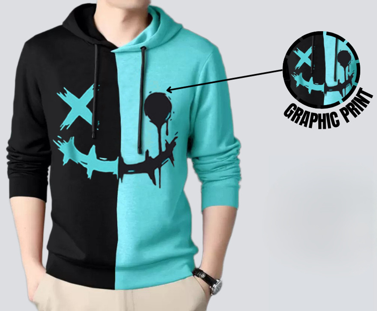Image of Try This Colorblock Men Hooded Neck Light Green T-Shirt