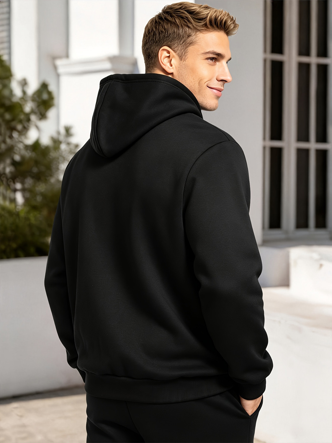 Image of loomzy Men Full Sleeve Solid Hooded Sweatshirt
