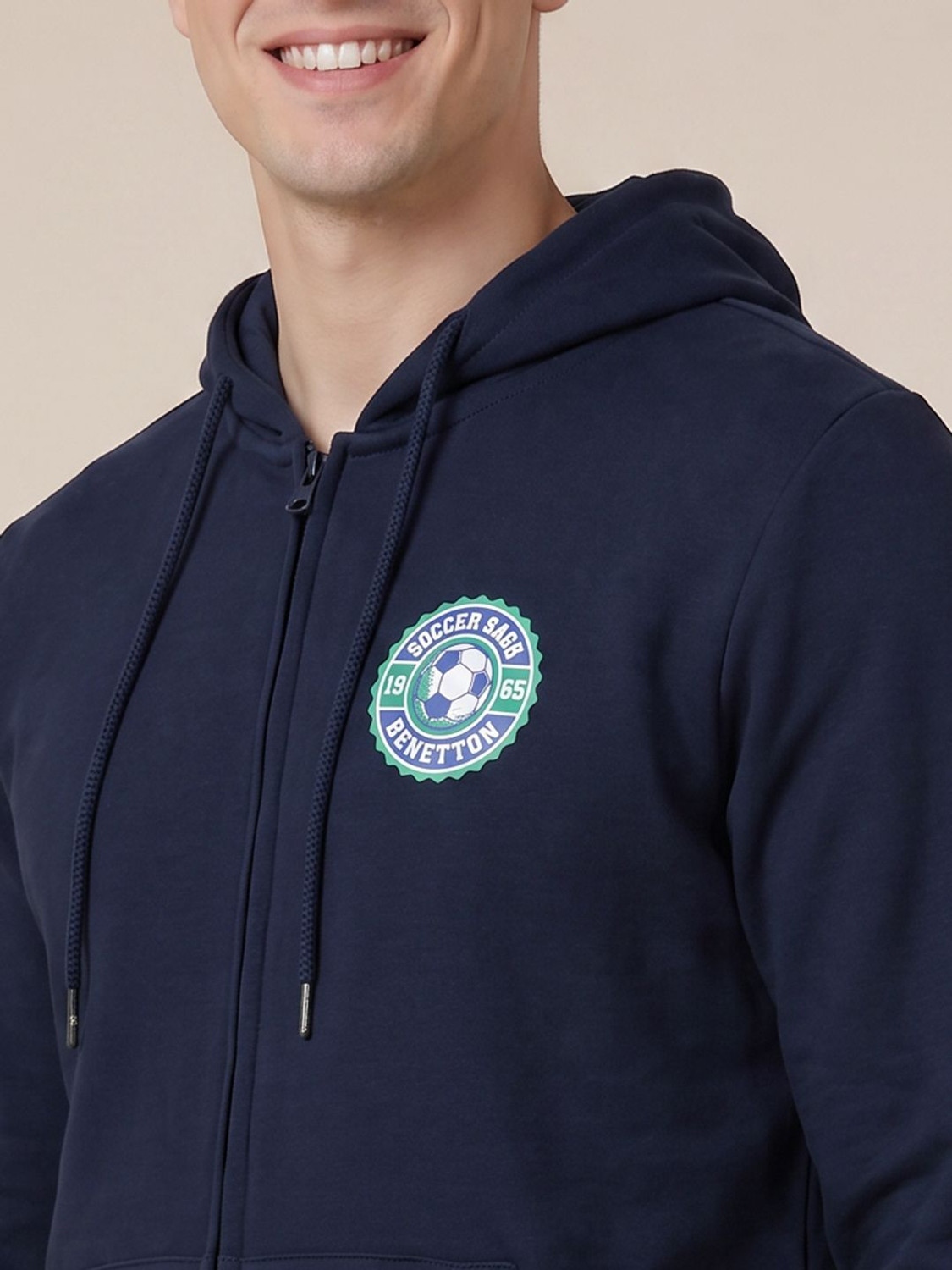 Image of United Colors of Benetton Men Full Sleeve Solid Hooded Sweatshirt