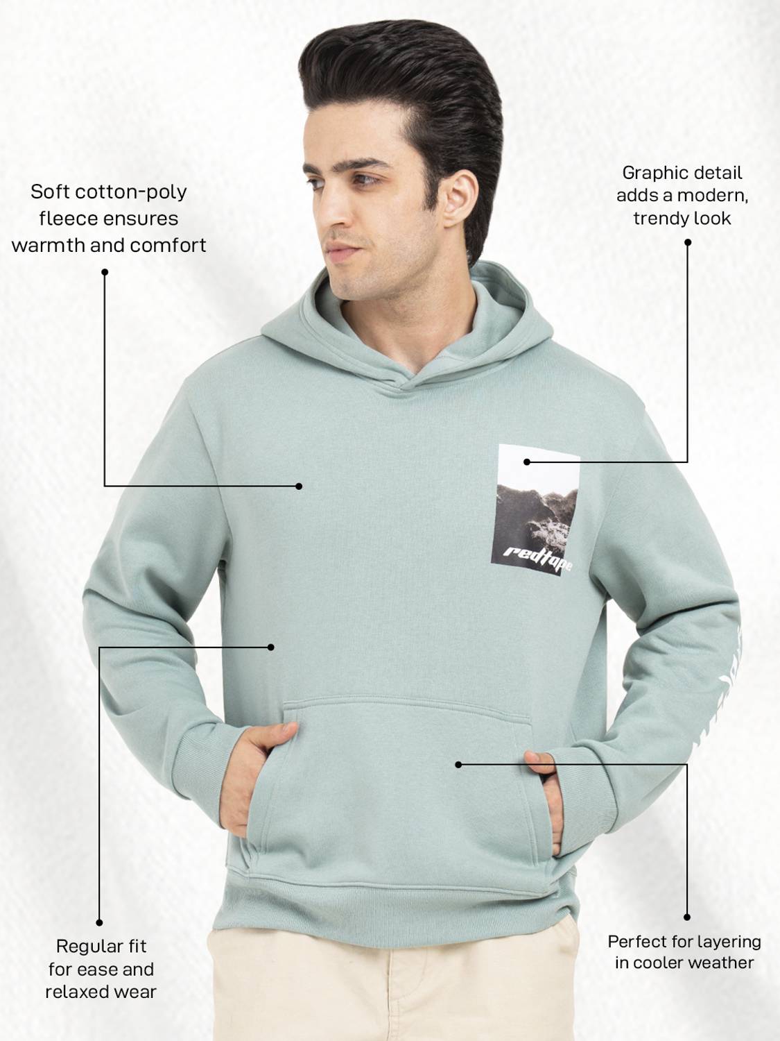 Red Tape Men Printed Hooded Sweatshirt(M) By Myntra
