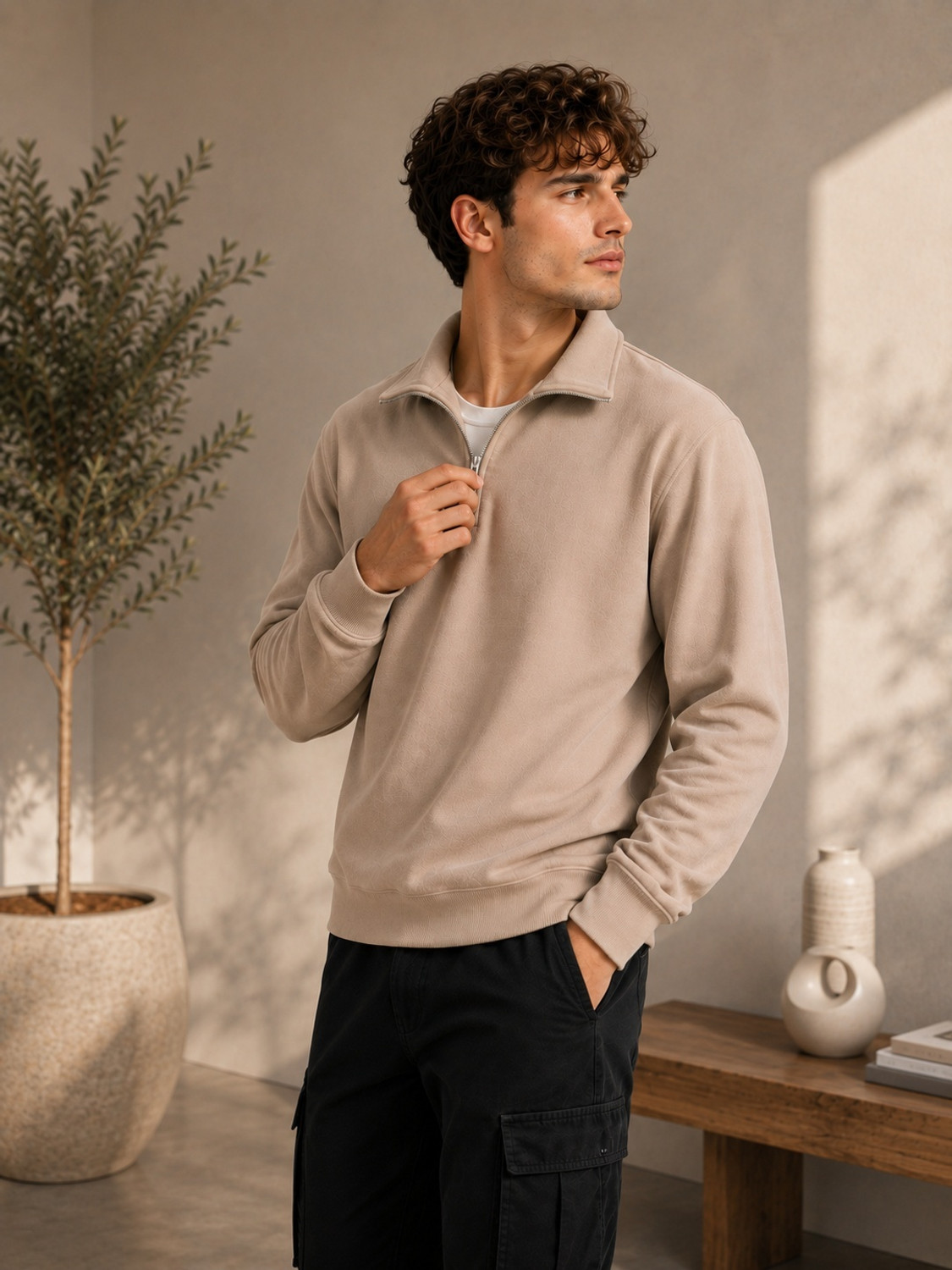 Image of Roadster Men Full Sleeve Solid Sweatshirt