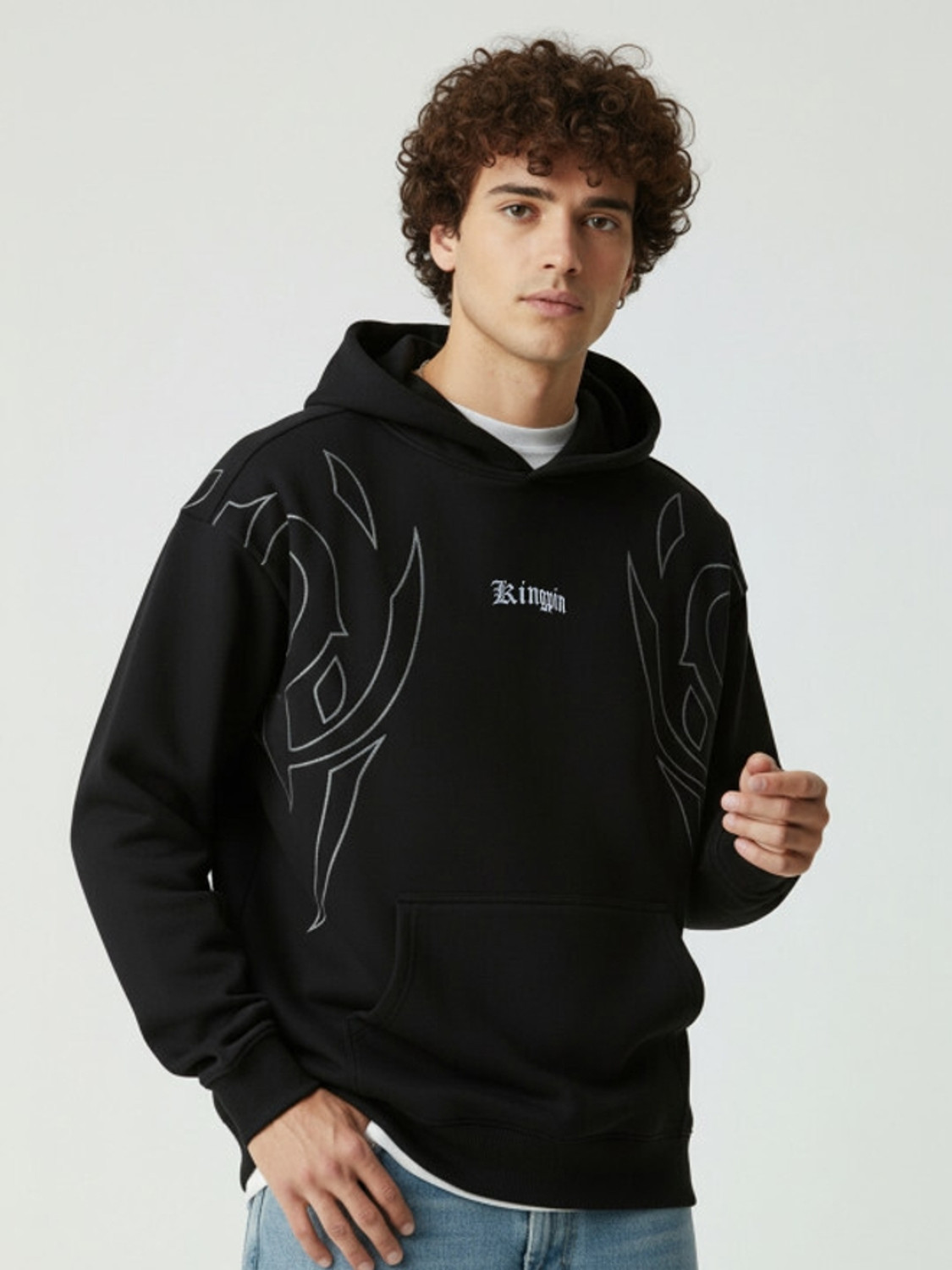 Image of Glitchez Men Full Sleeve Printed Hooded Sweatshirt