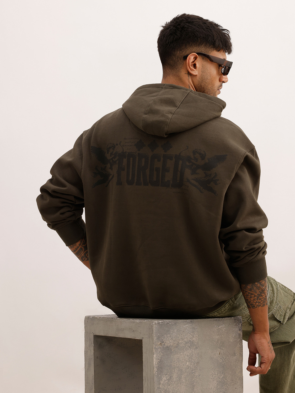 Image of WROGN Men Full Sleeve Printed Hooded Sweatshirt