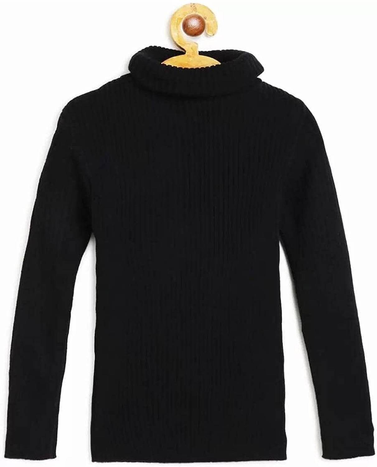 Amacart Solid Round Neck Casual Boys & Girls Black Sweater