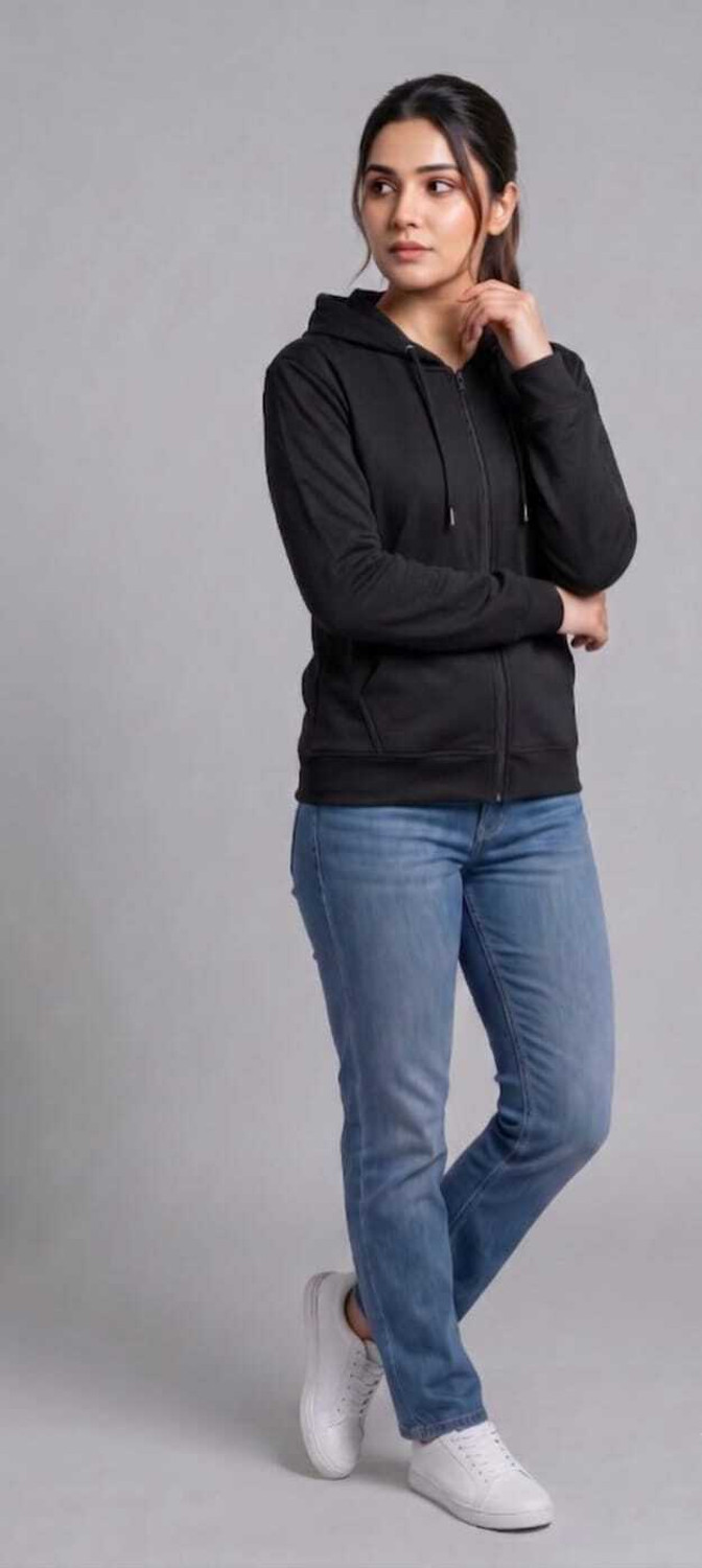 Image of parth enterprises Women Full Sleeve Solid Hooded Sweatshirt