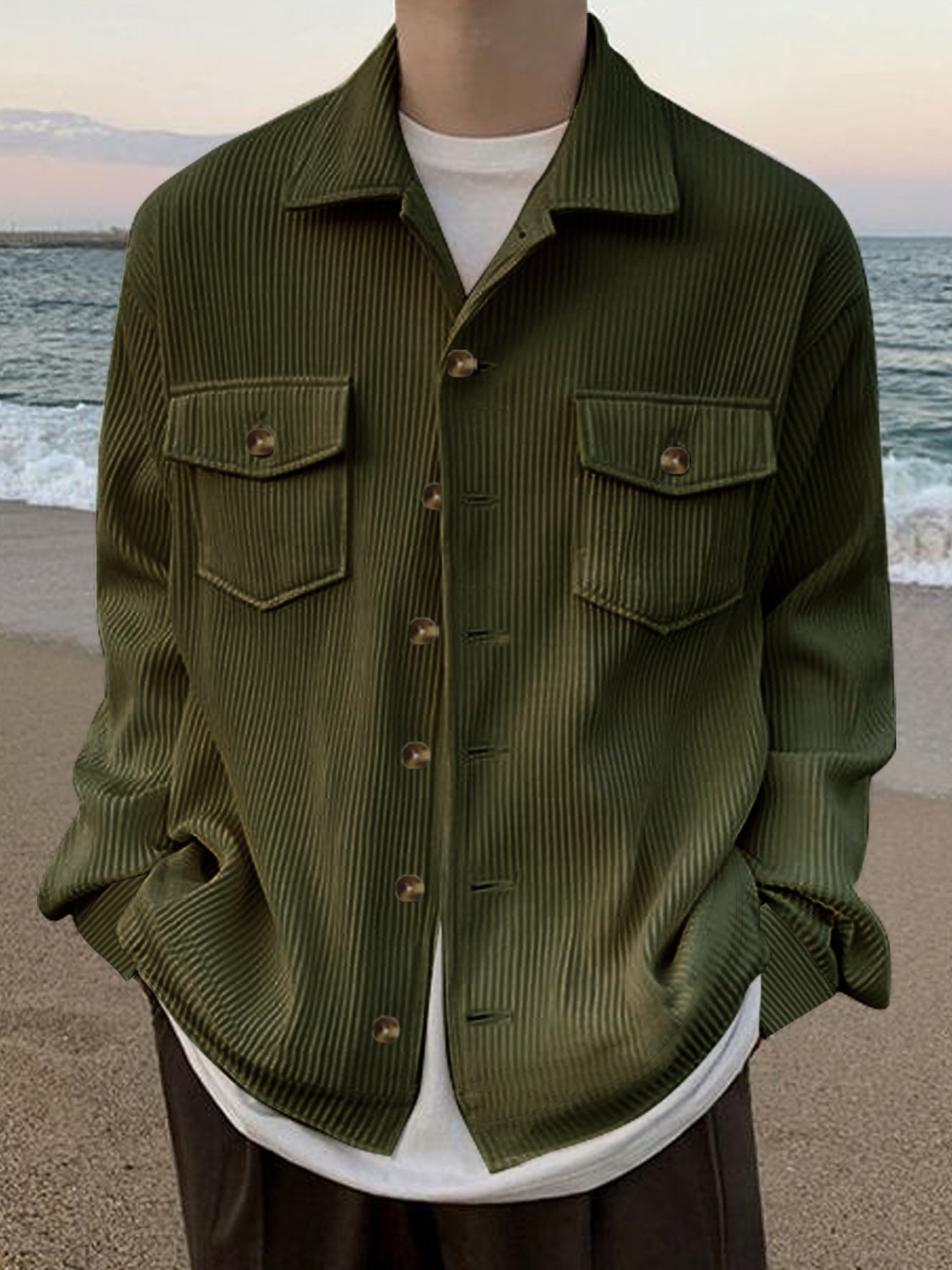 Image of EyeBogler Men Solid Formal Dark Green Shirt