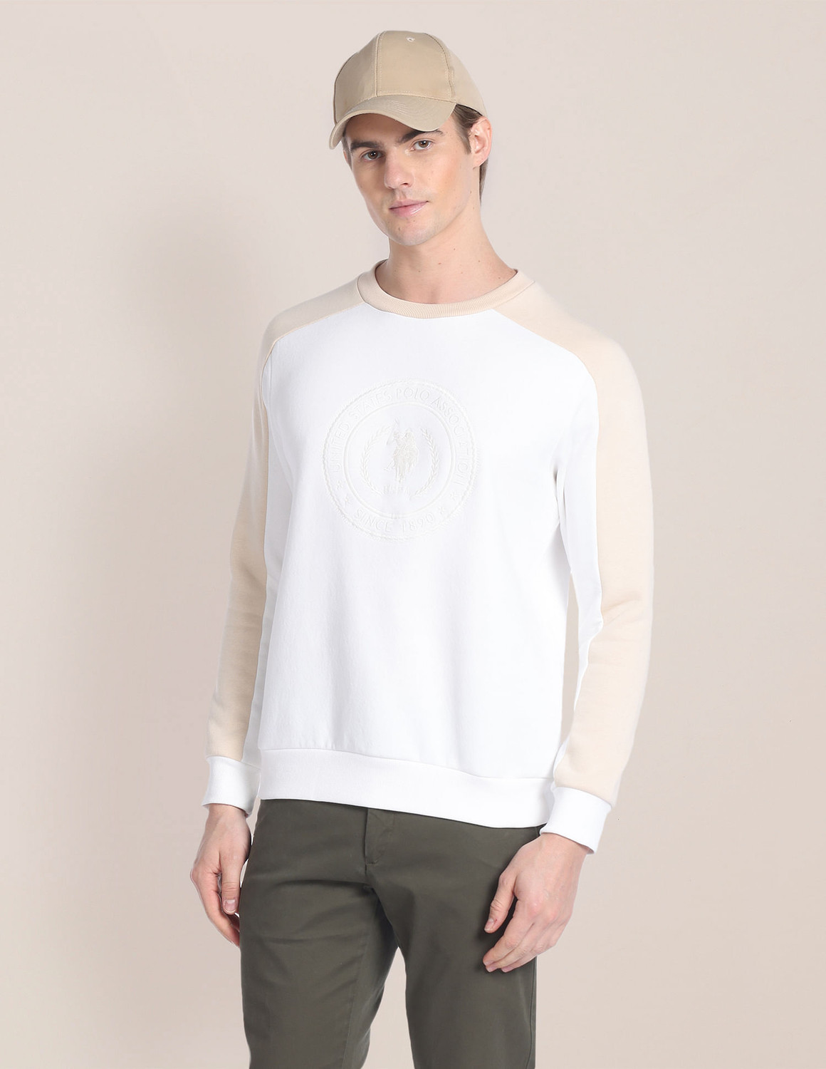 Image of U.S. POLO ASSN. Men Full Sleeve Color Block Sweatshirt