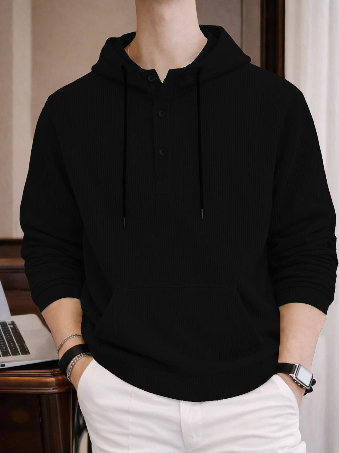 HOODLER Full Sleeve Self Design Men Sweatshirt
