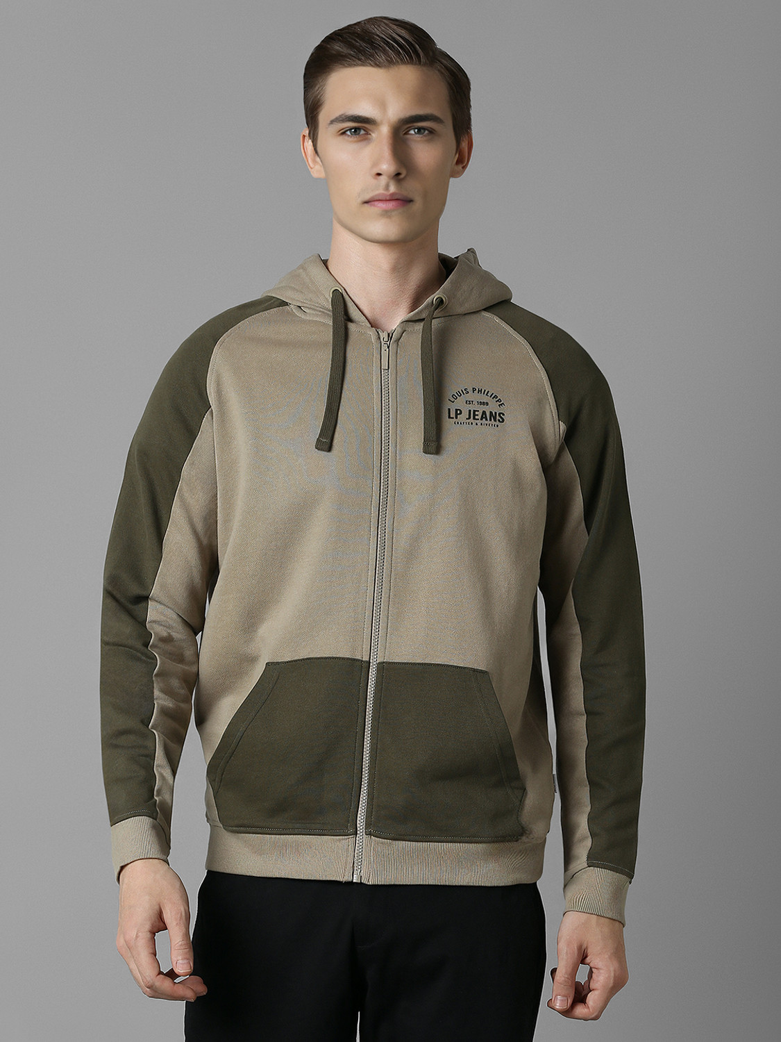 Image of LOUIS PHILIPPE Men Full Sleeve Printed Hooded Sweatshirt