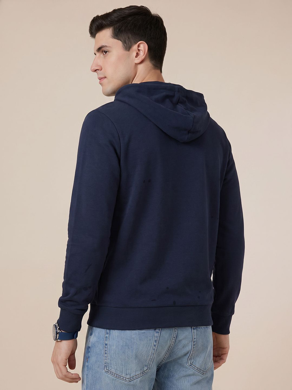 Image of United Colors of Benetton Men Full Sleeve Solid Hooded Sweatshirt