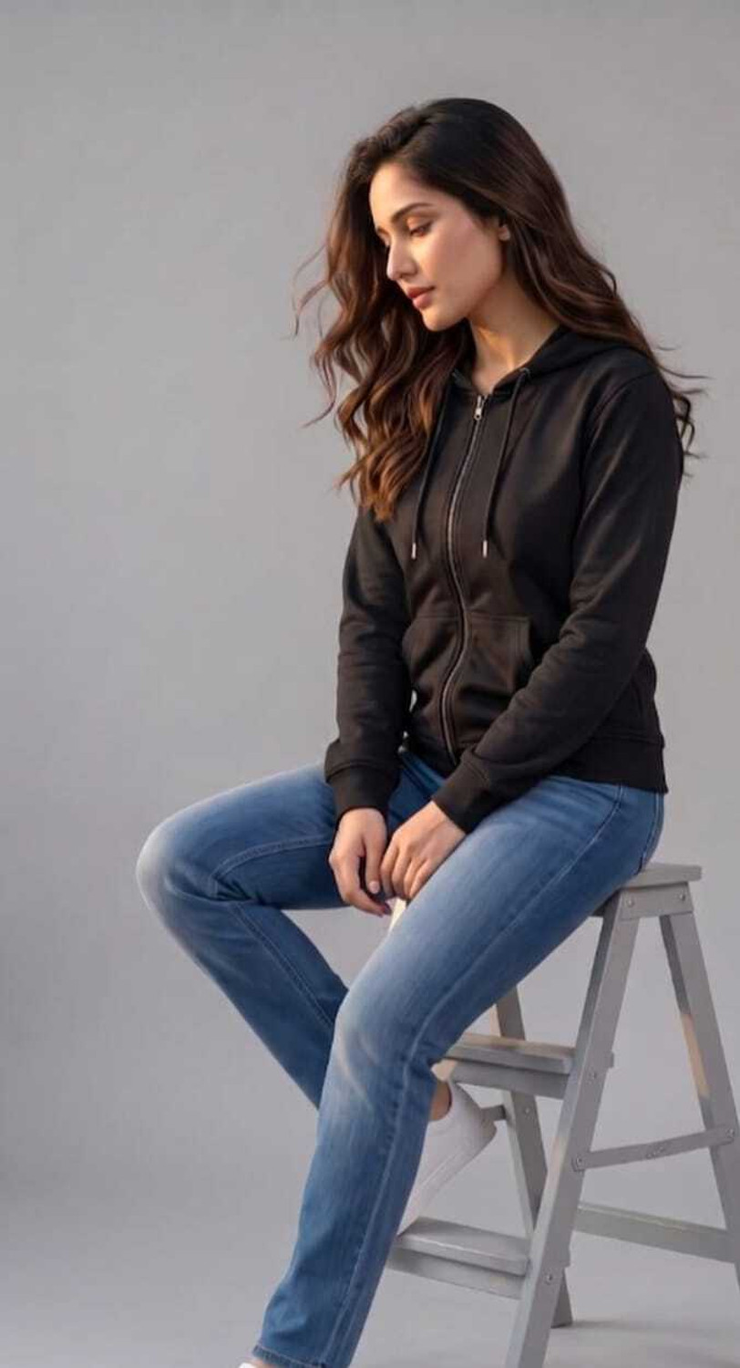Image of parth enterprises Women Full Sleeve Solid Hooded Sweatshirt