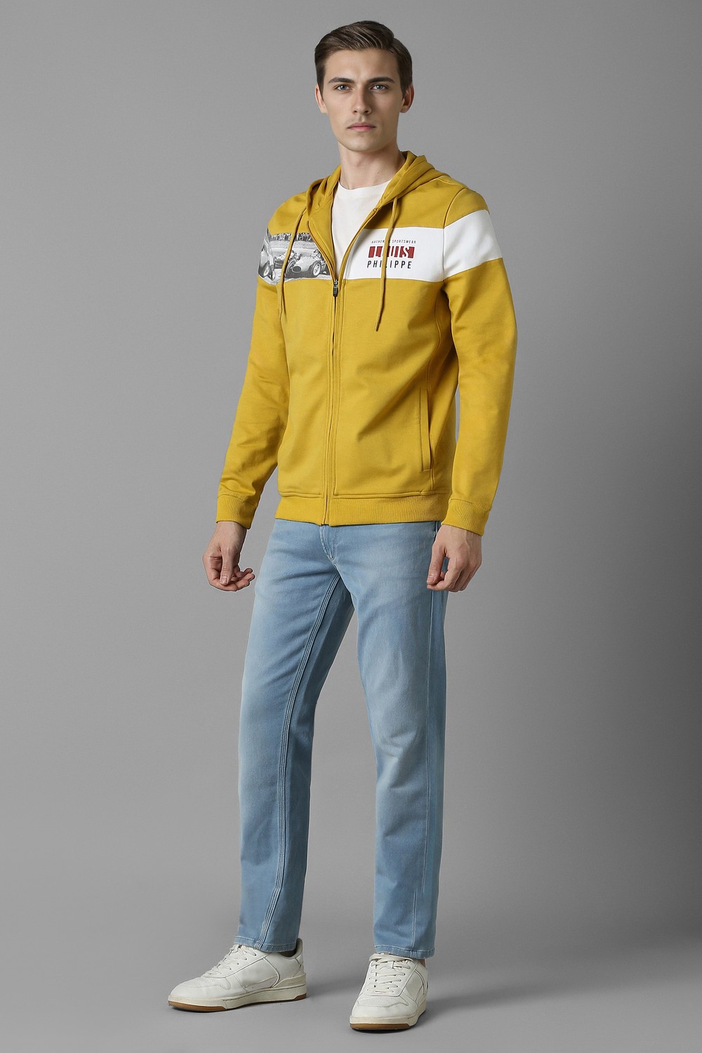 Image of LOUIS PHILIPPE Men Full Sleeve Graphic Print Hooded Sweatshirt
