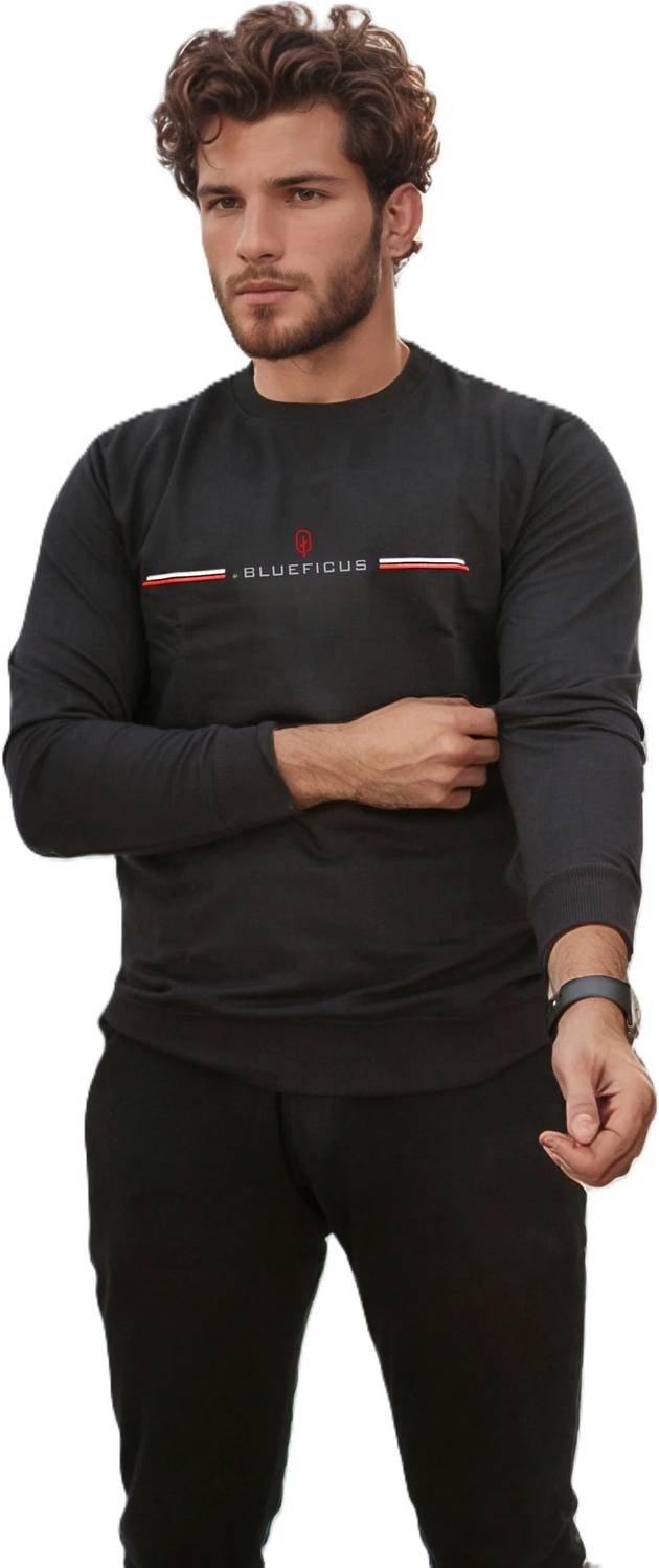 BlueFicus Men Printed, Typography Round Neck Cotton Blend Black T