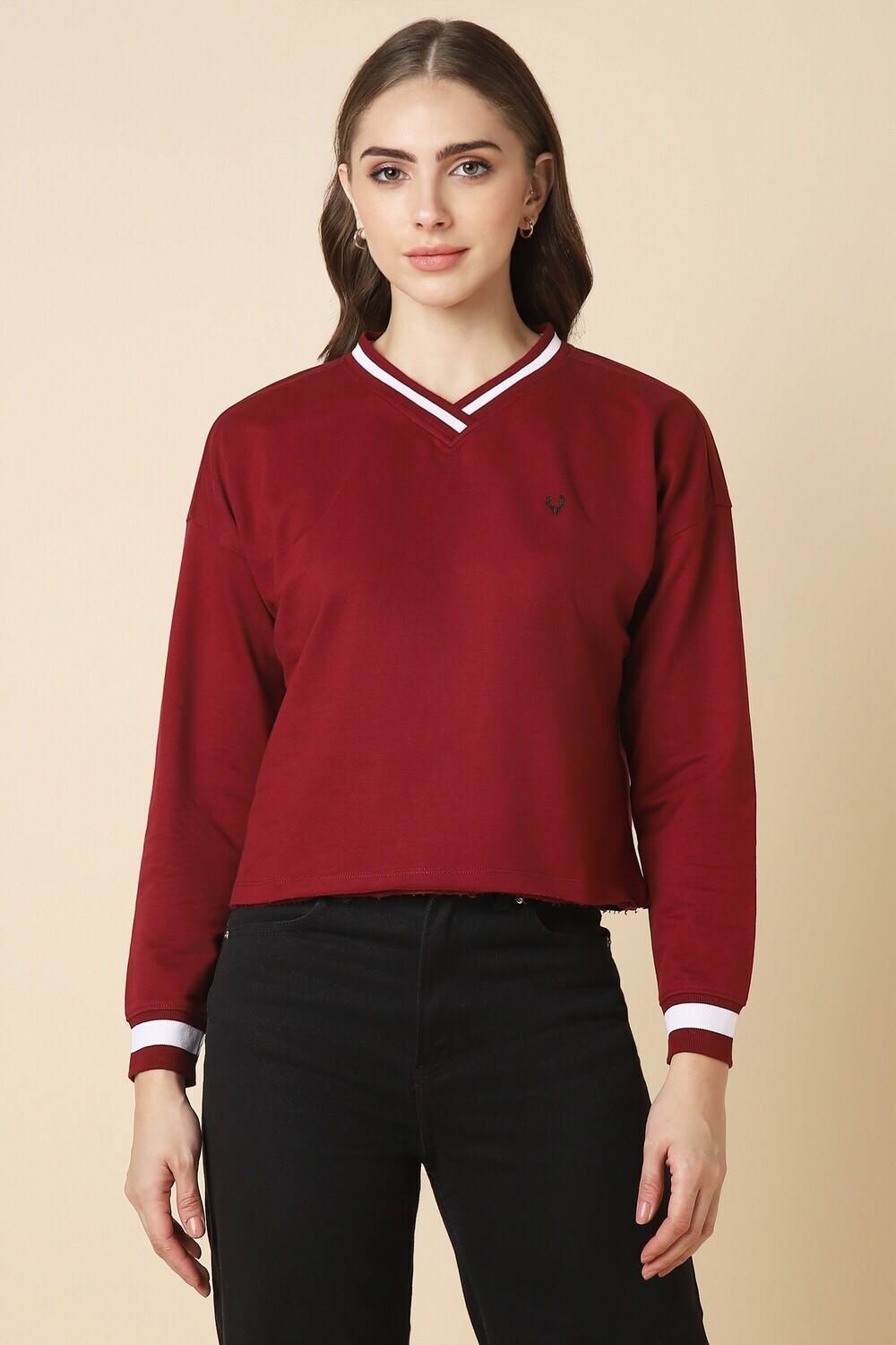 Allen Solly Full Sleeve Solid Women Sweatshirt