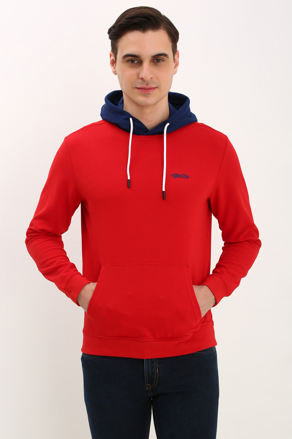 Image of Allen Solly Men Full Sleeve Self Design Hooded Sweatshirt