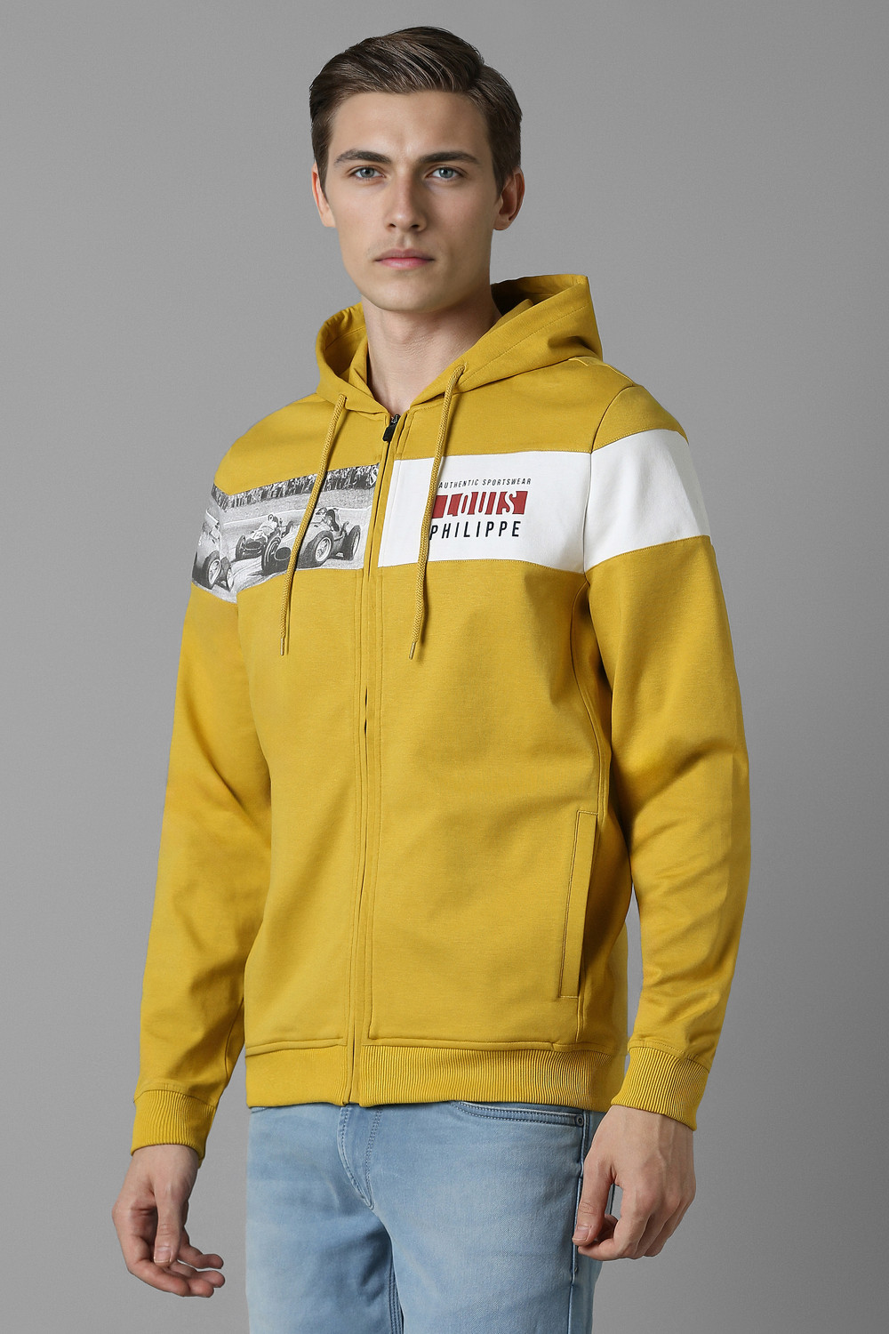 Image of LOUIS PHILIPPE Men Full Sleeve Graphic Print Hooded Sweatshirt