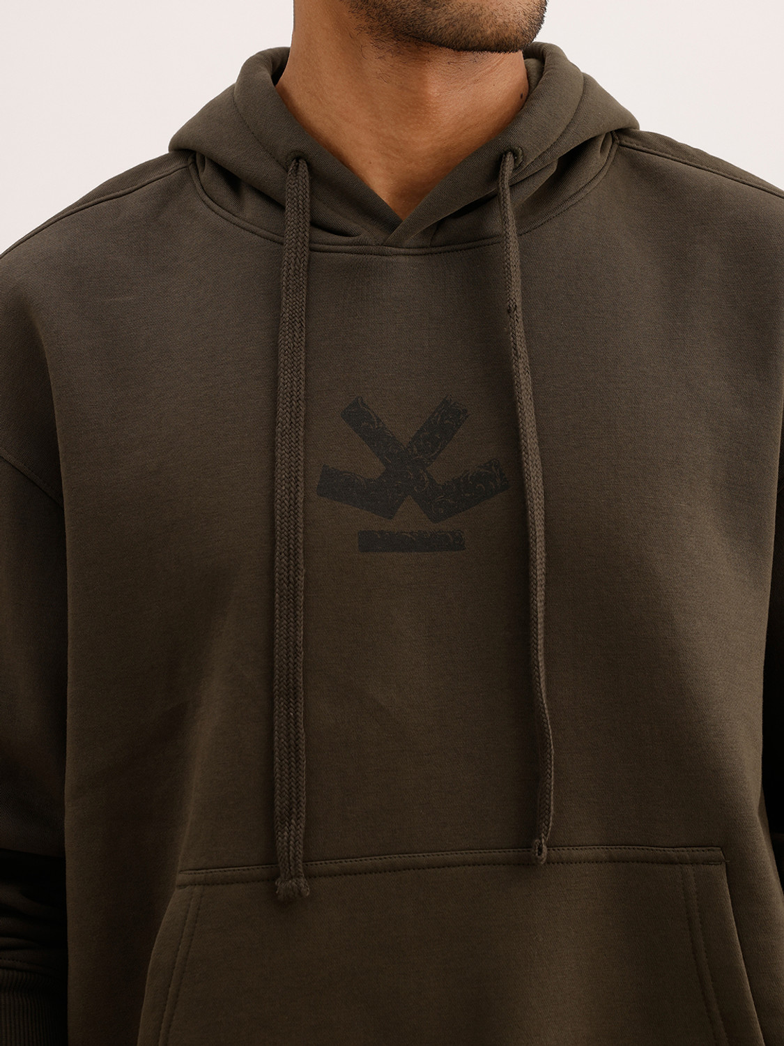 Image of WROGN Men Full Sleeve Printed Hooded Sweatshirt