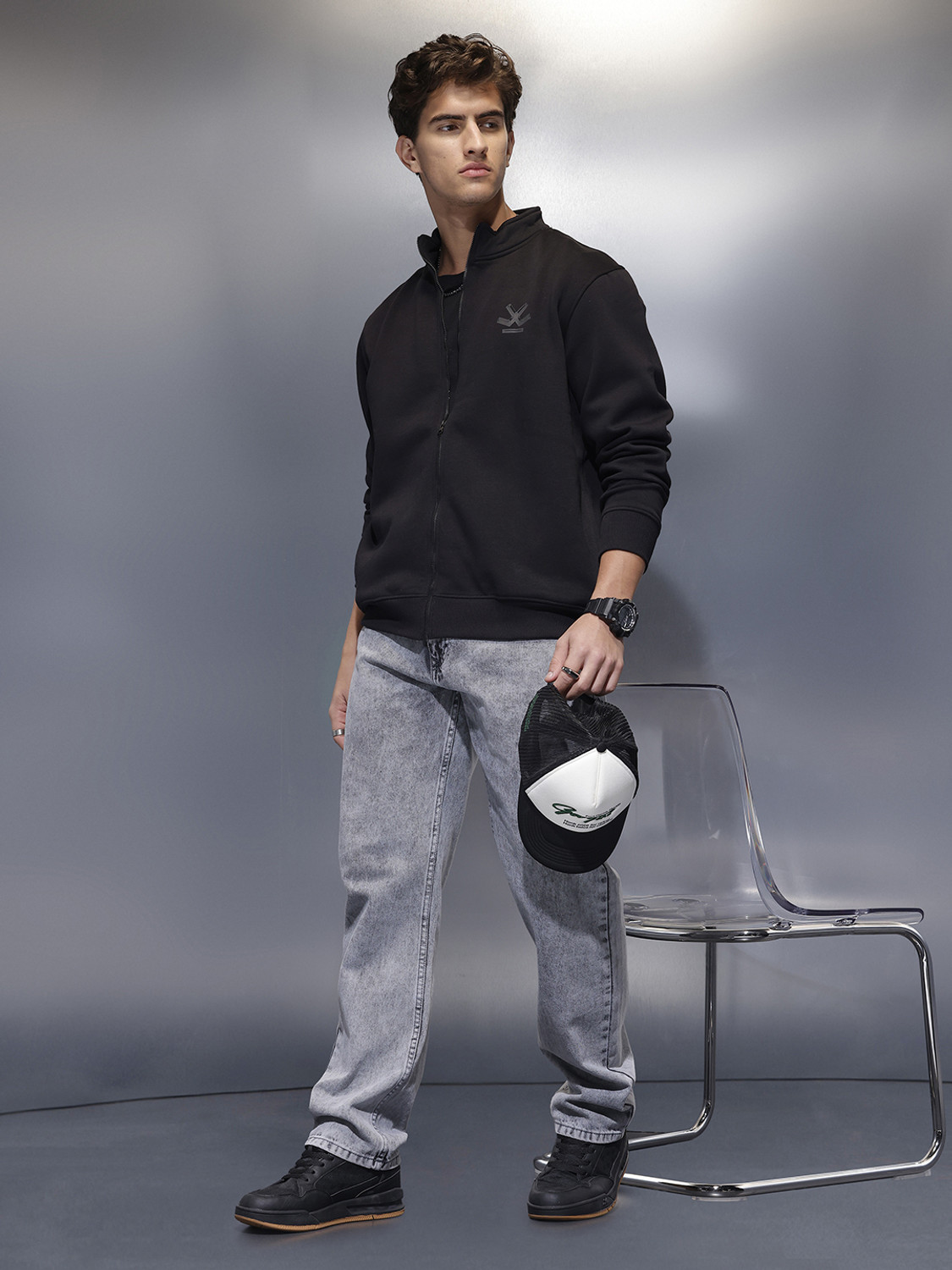 Image of WROGN Men Full Sleeve Solid Sweatshirt