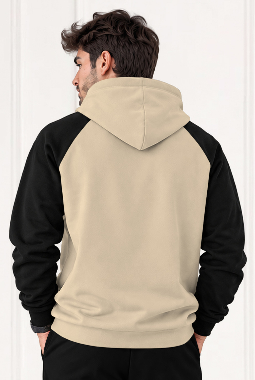 Image of MADBROS Men Colorblock Hooded Neck Beige, Black Sweater