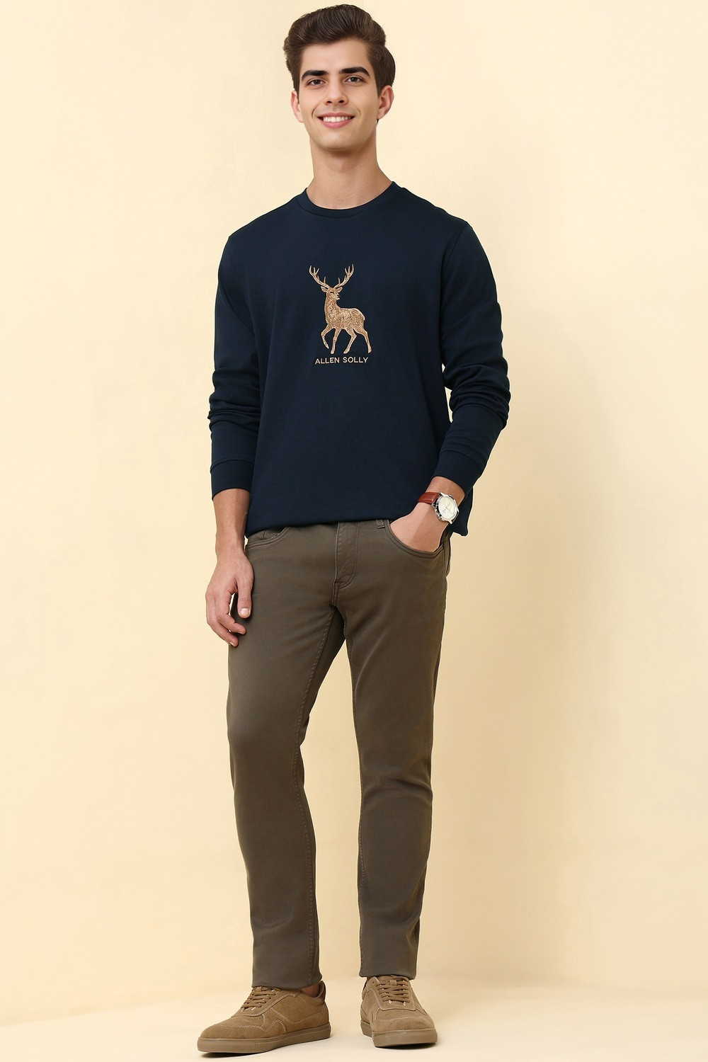 Image of Allen Solly Full Sleeve Embroidered Men Sweatshirt
