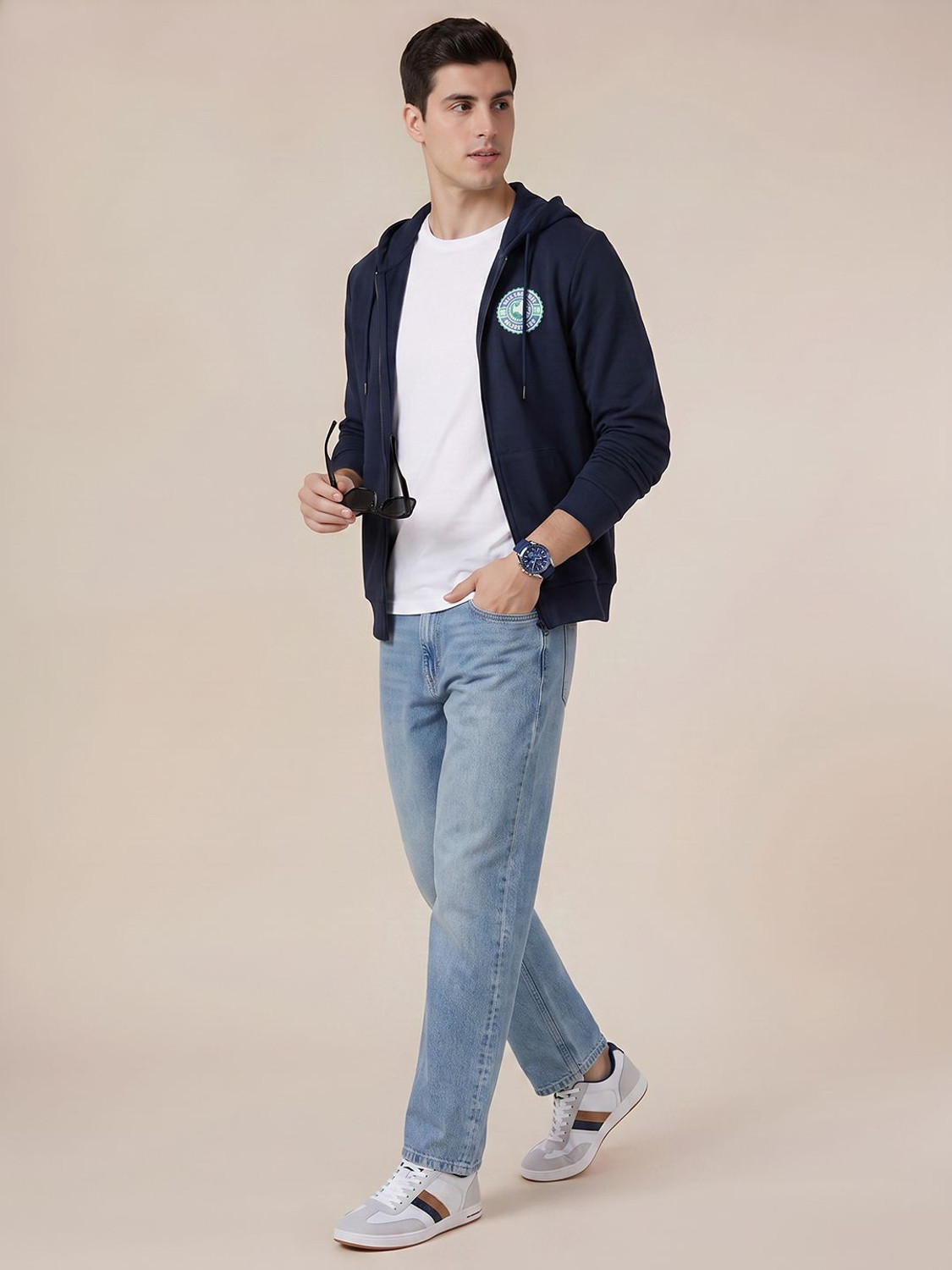 Image of United Colors of Benetton Men Full Sleeve Solid Hooded Sweatshirt
