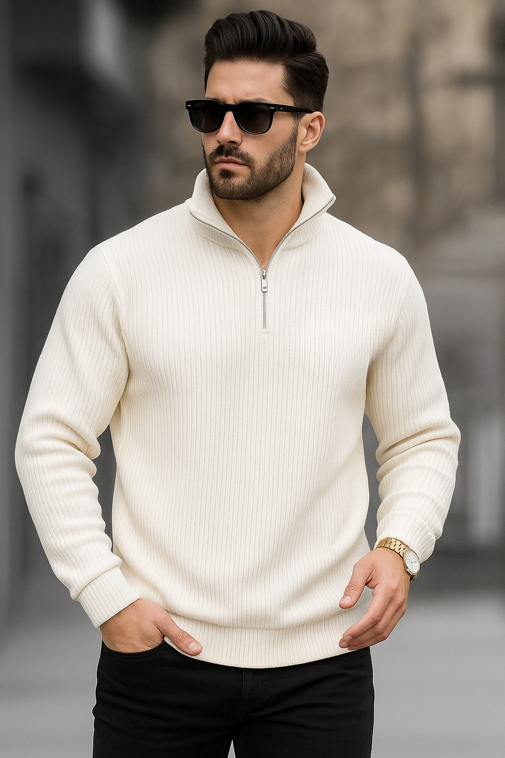 Image of STARVY Full Sleeve Self Design Men Sweatshirt