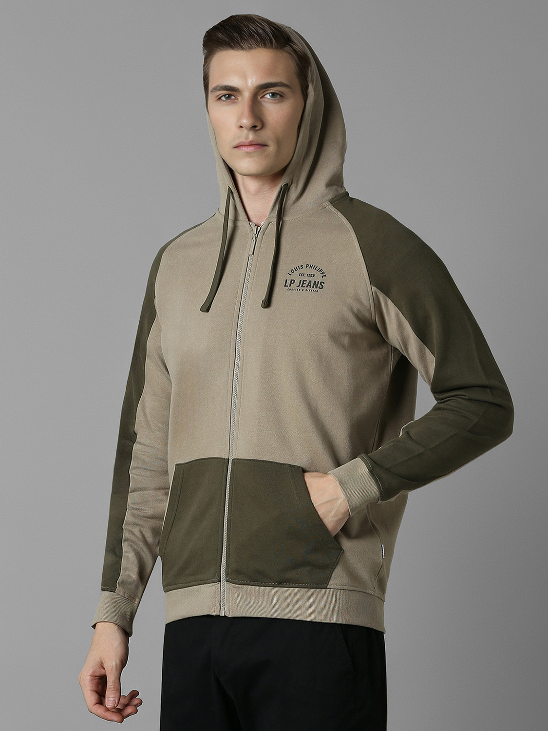 Image of LOUIS PHILIPPE Men Full Sleeve Printed Hooded Sweatshirt