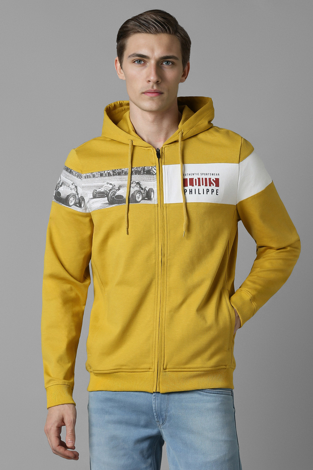 Image of LOUIS PHILIPPE Men Full Sleeve Graphic Print Hooded Sweatshirt