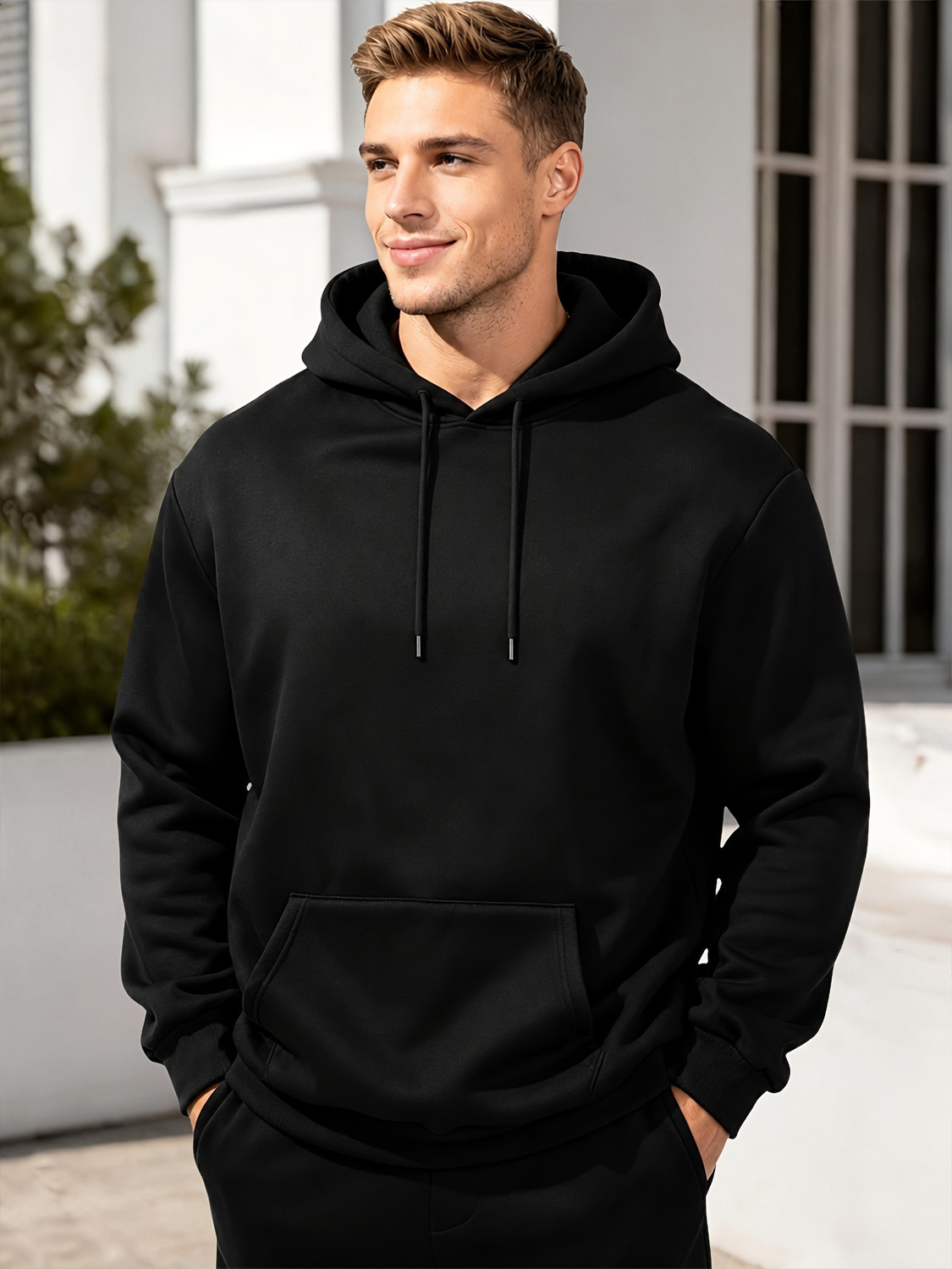 Image of loomzy Men Full Sleeve Solid Hooded Sweatshirt