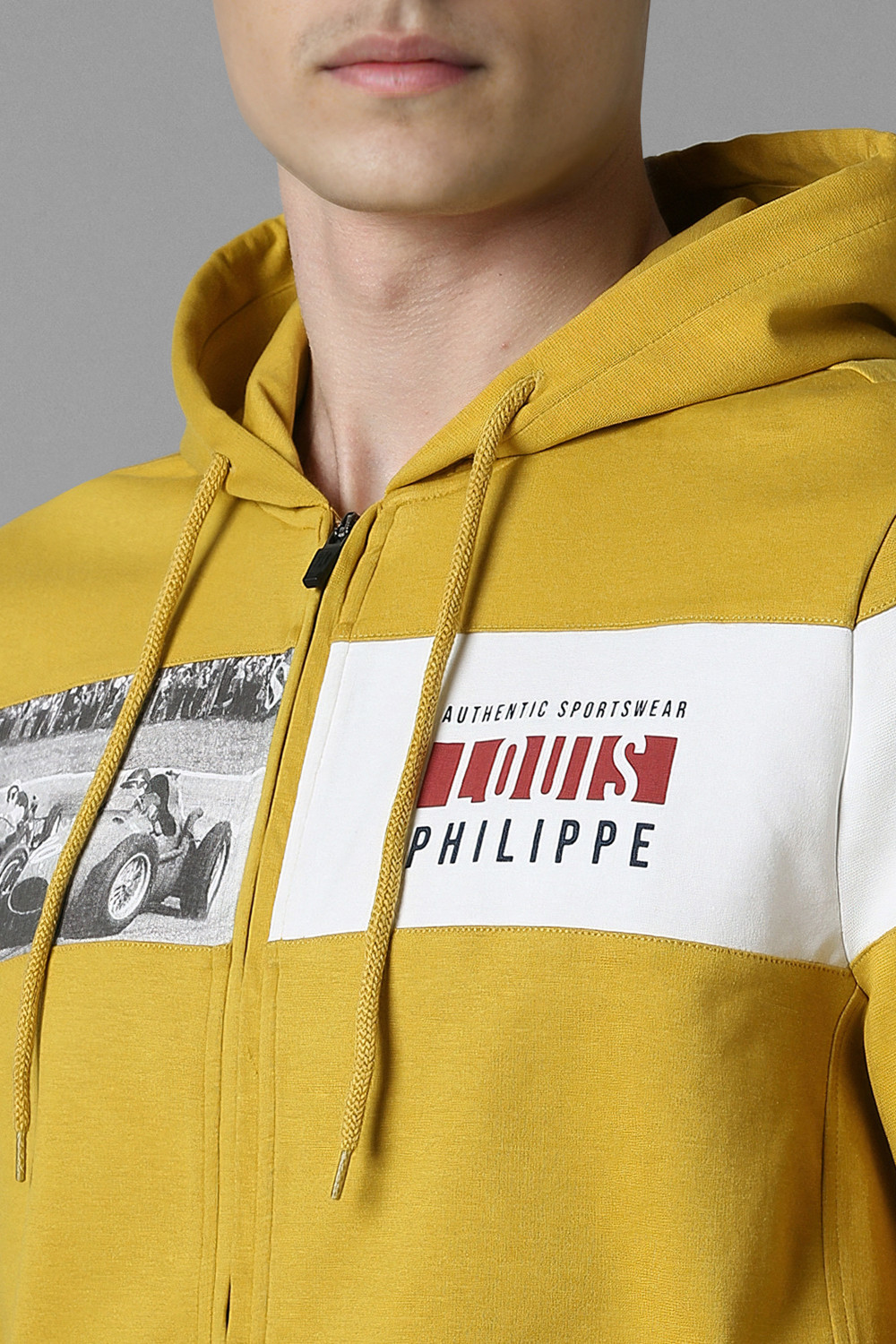 Image of LOUIS PHILIPPE Men Full Sleeve Graphic Print Hooded Sweatshirt