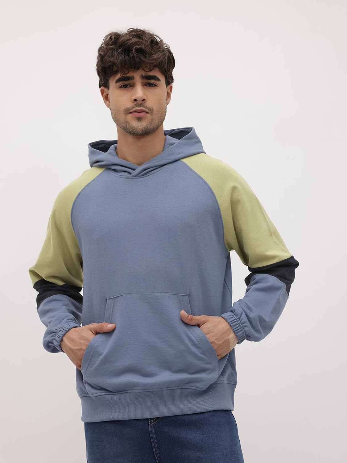 Image of Roadster Men Full Sleeve Color Block Hooded Sweatshirt